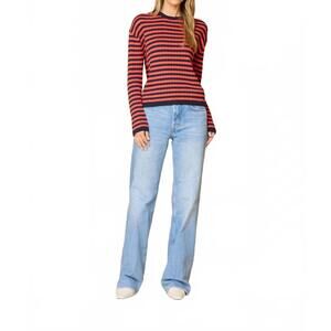 NEW STITCHES & STRIPES libby long sleeve pullover sweater in coral/ navy